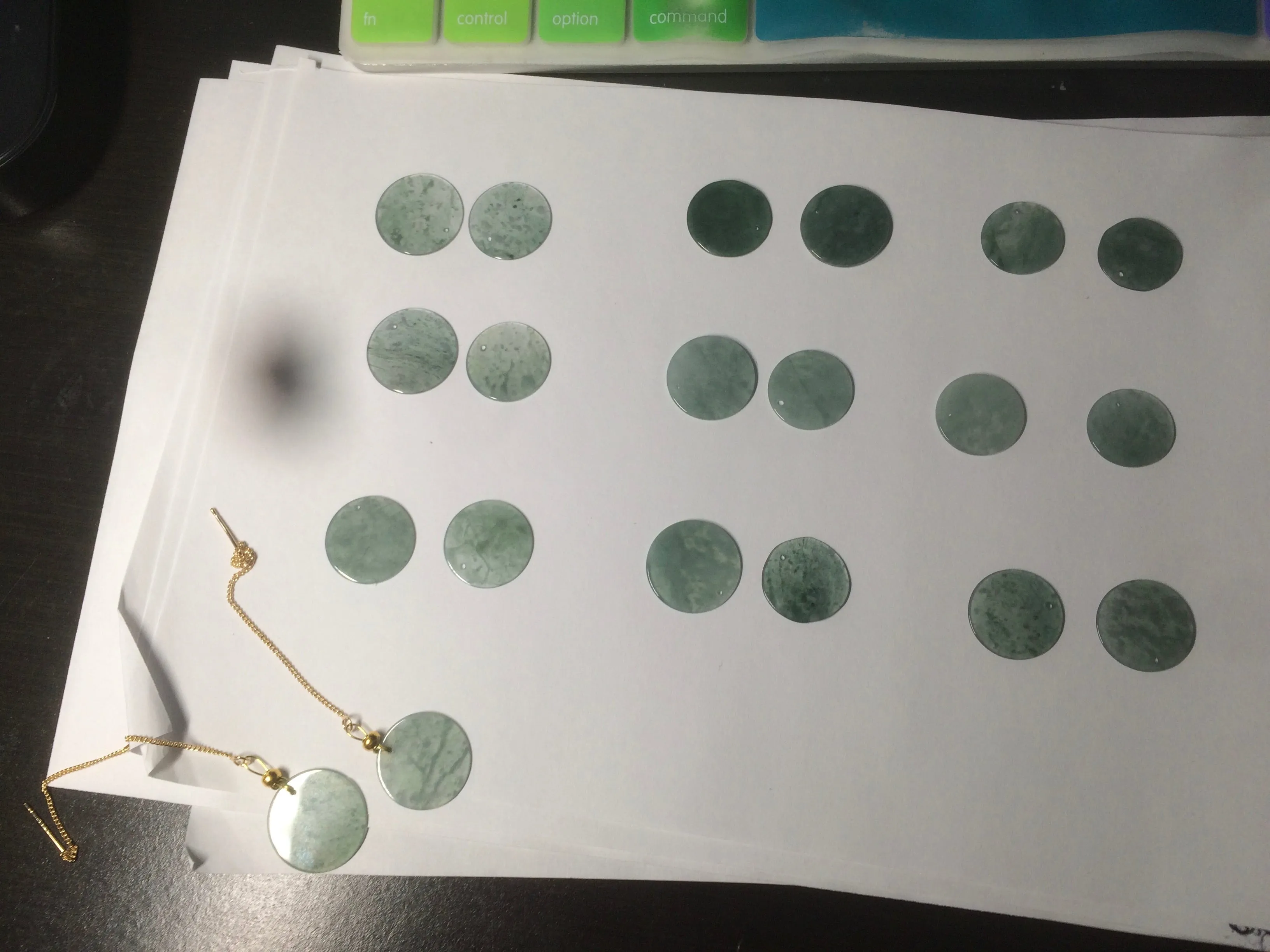 100% Natural icy watery blue/green/gray plate (蝉翼) dangling Guatemala jadeite Jade earring S46