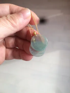 100% Natural icy watery blue/green/gray plate (蝉翼) dangling Guatemala jadeite Jade earring S46