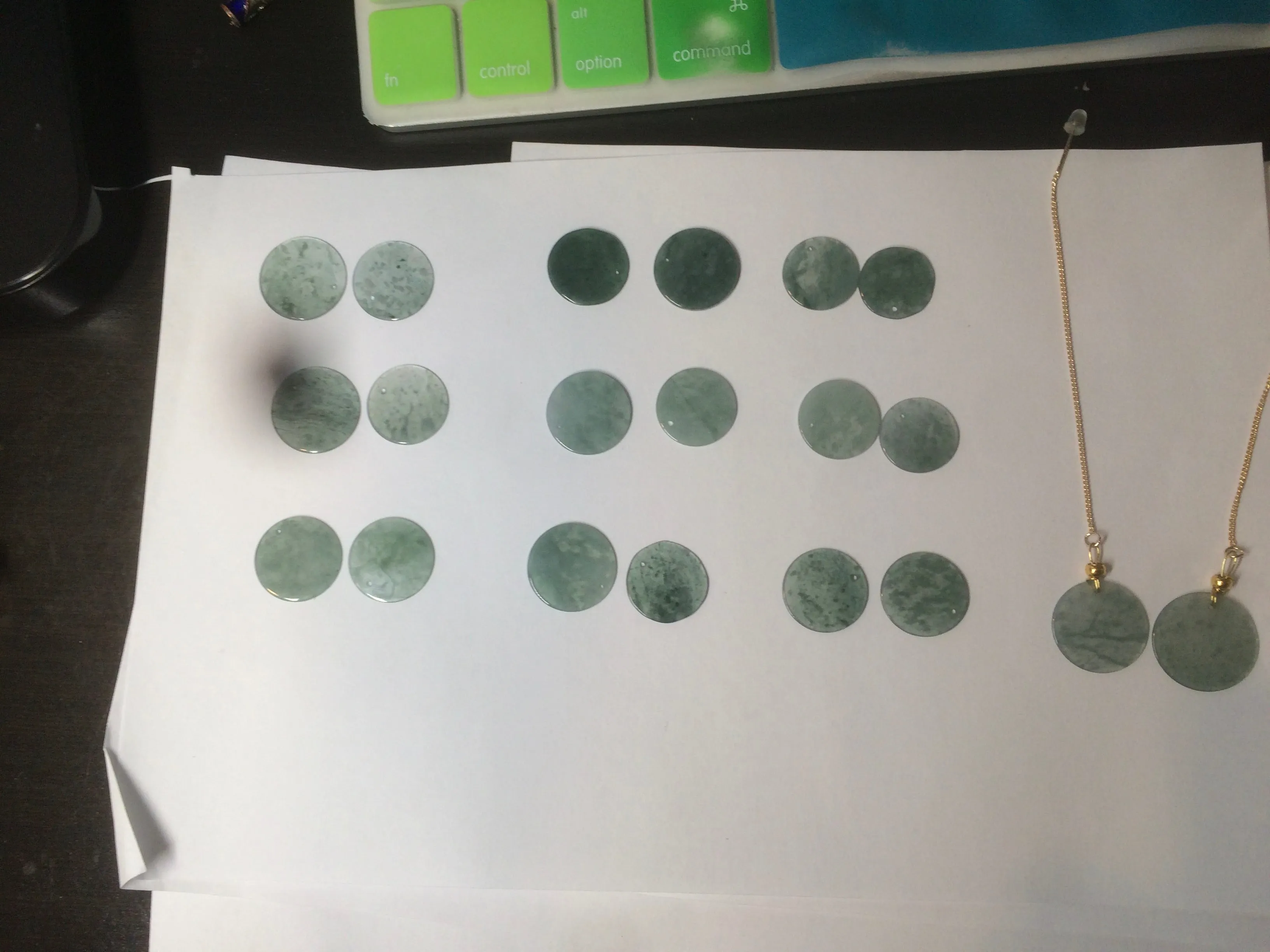 100% Natural icy watery blue/green/gray plate (蝉翼) dangling Guatemala jadeite Jade earring S46