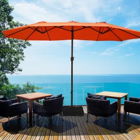 15 Ft. Extra Large Patio Double Sided Umbrella with Crank and Base - Orange