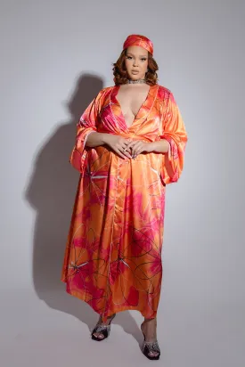 Acacia Silky Satin Printed Kimono- Mandarin