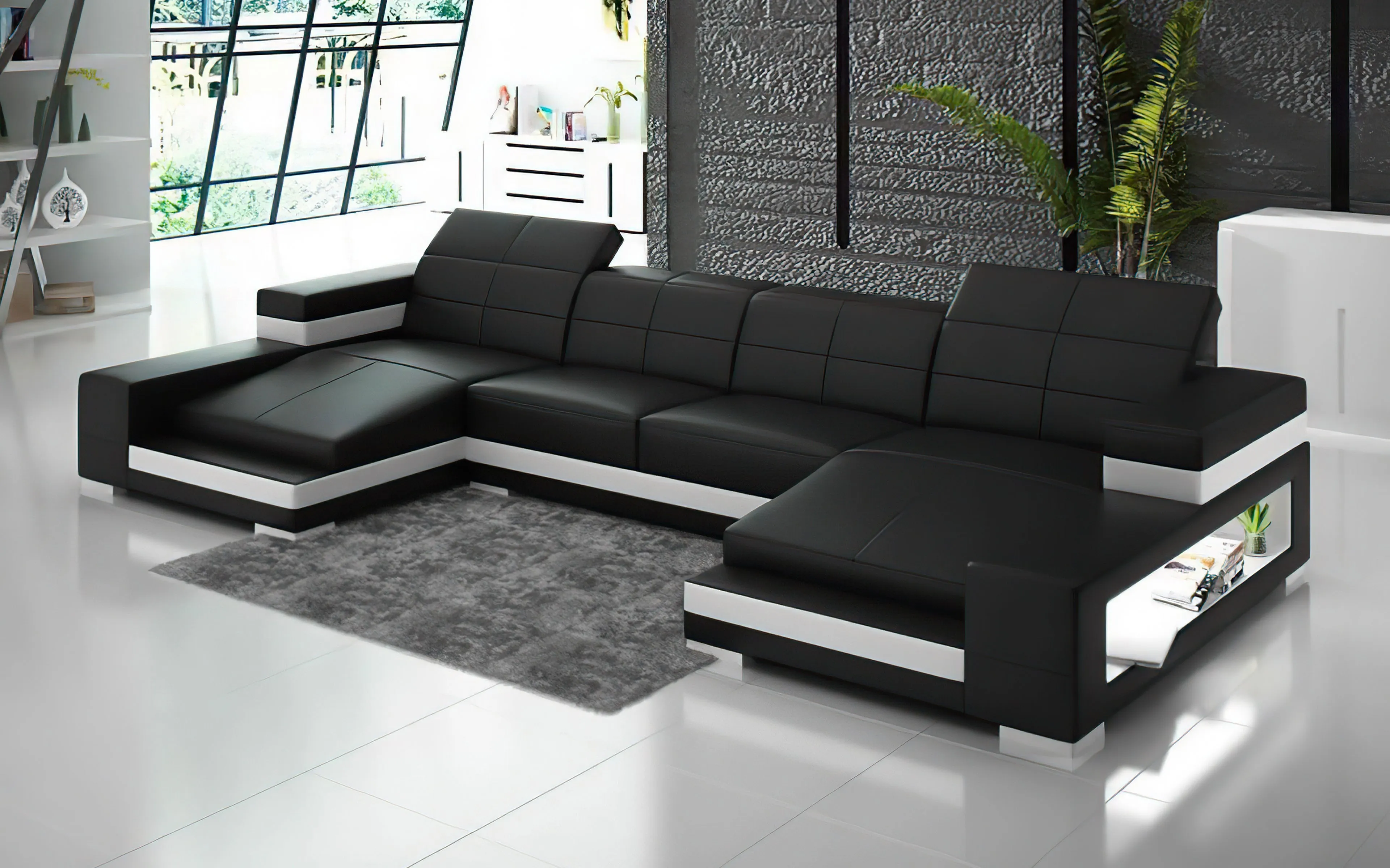 Ainslee Modern Leather Sectional Couch with LED Light