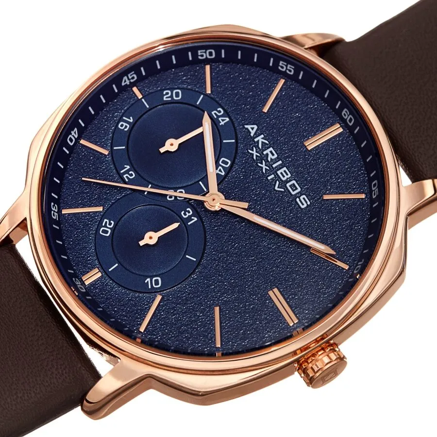 Akribos Xxiv Quartz Blue Dial Brown Leather Men's Watch AK1022RGBR