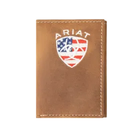 Ariat American Flag Embroidered Aged Bark Trifold Wallet A35548217