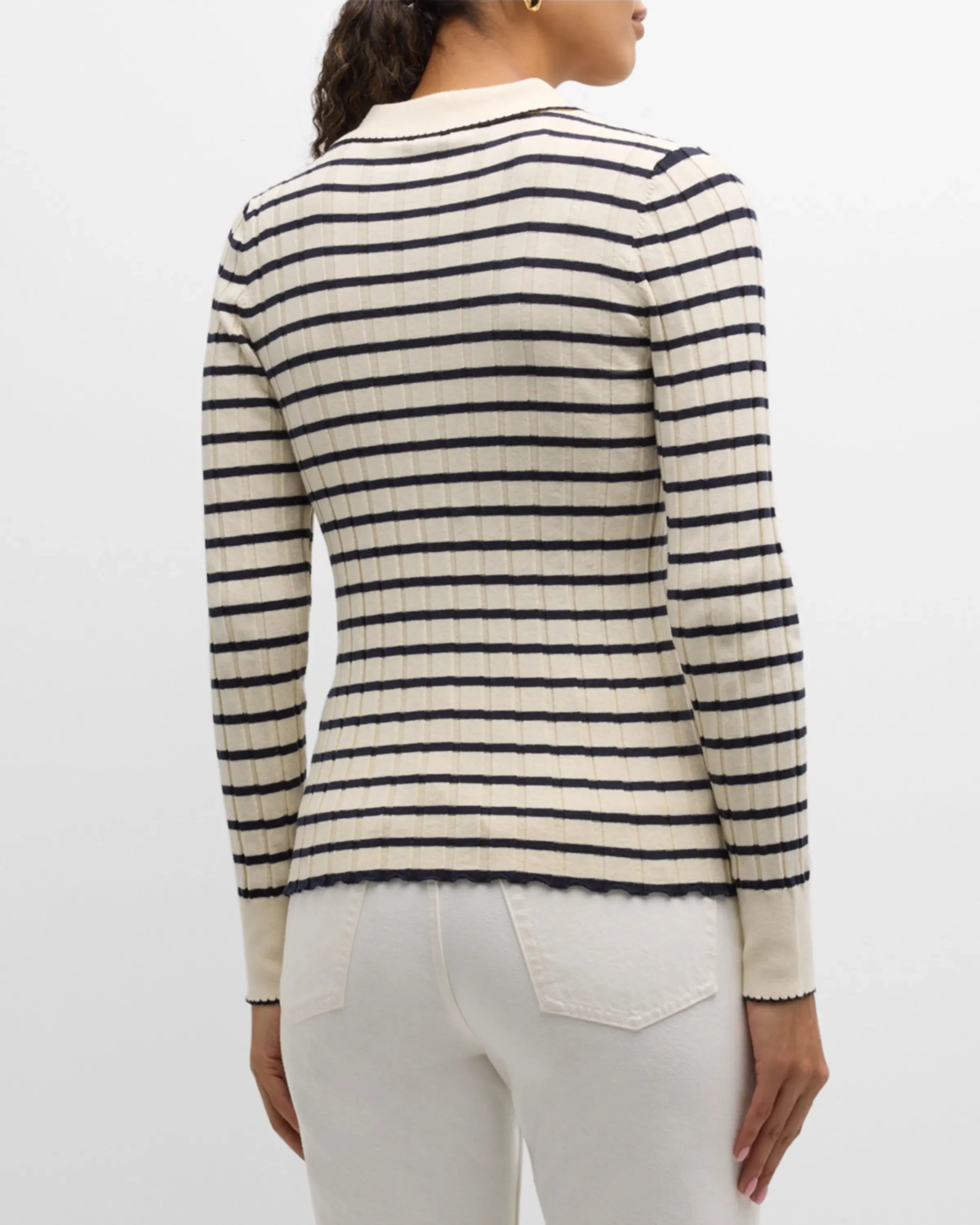 Aurelia Striped Rib-Knit Top ~ Ivory Navy Stripe