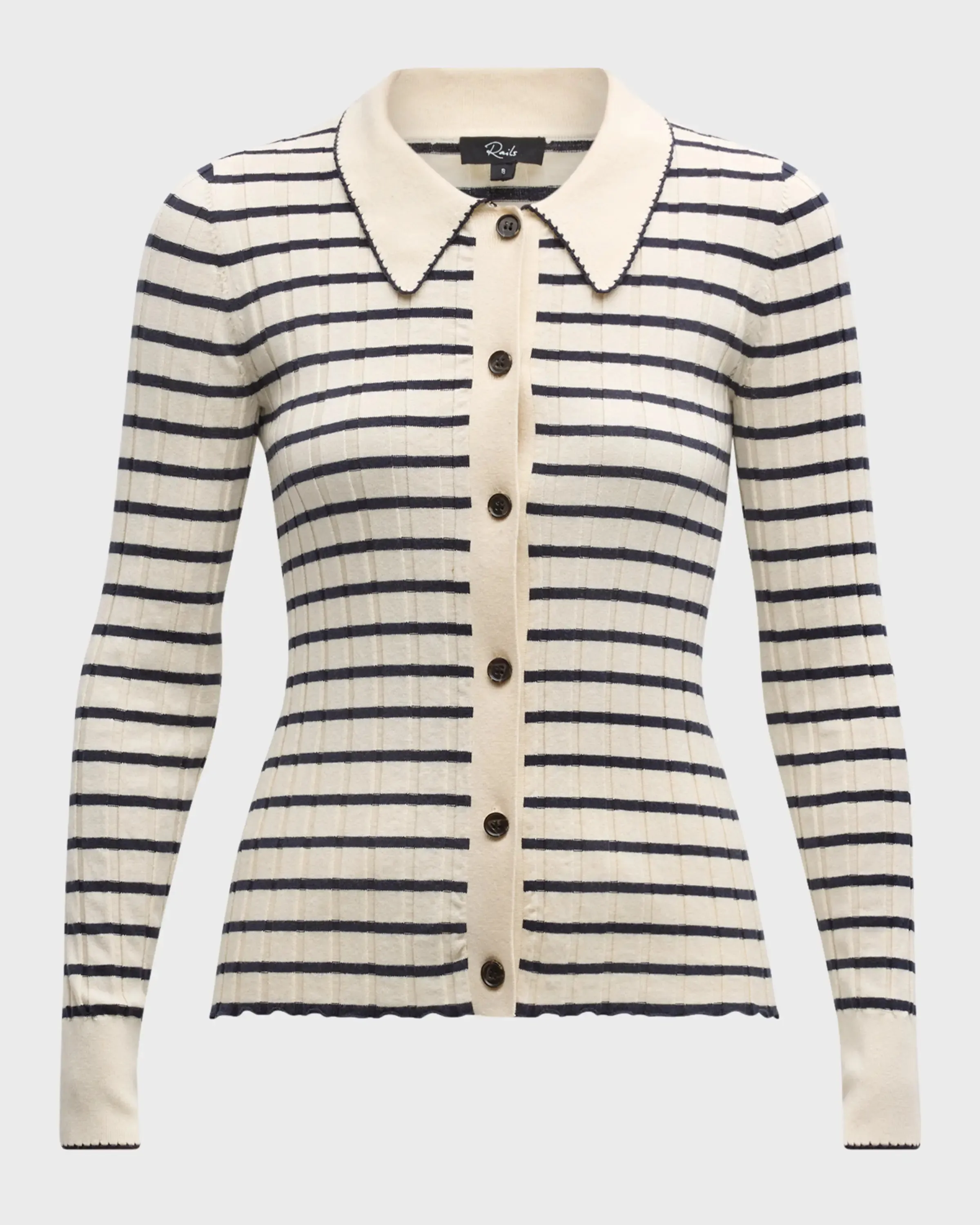 Aurelia Striped Rib-Knit Top ~ Ivory Navy Stripe