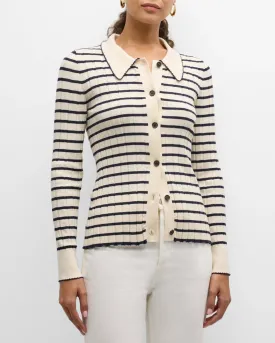 Aurelia Striped Rib-Knit Top ~ Ivory Navy Stripe