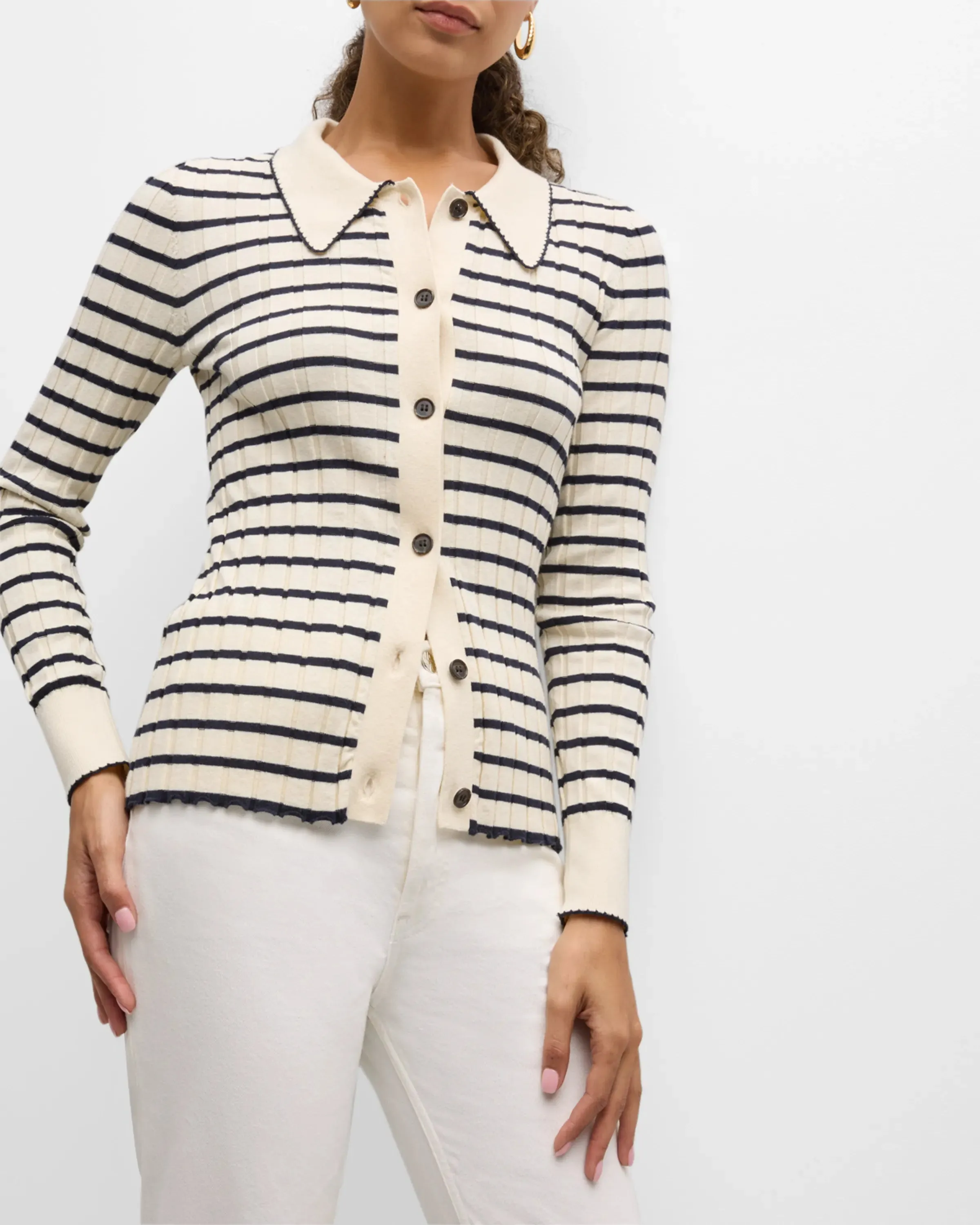 Aurelia Striped Rib-Knit Top ~ Ivory Navy Stripe