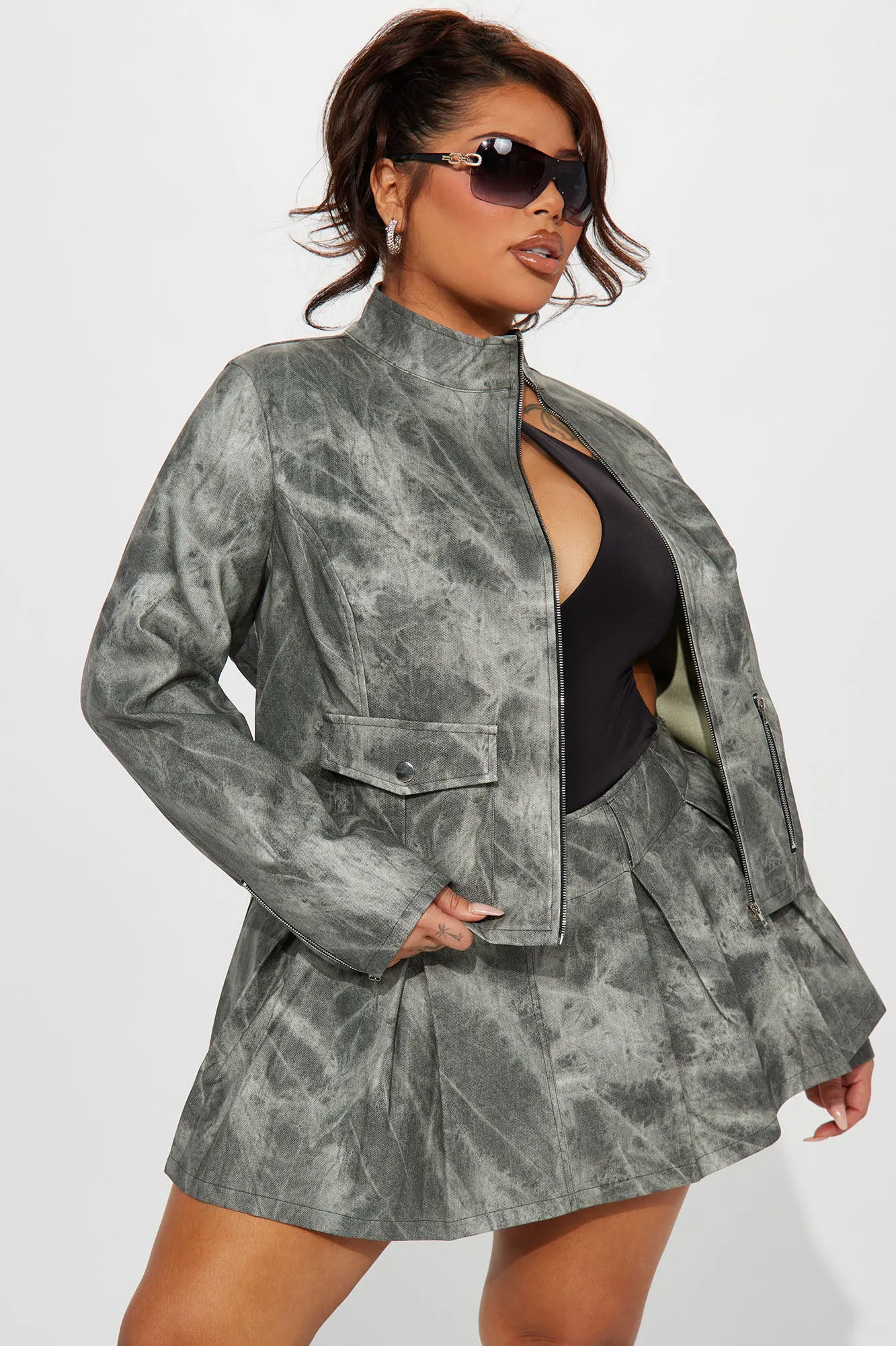 Babe Alert Faux Leather Jacket - Charcoal/combo