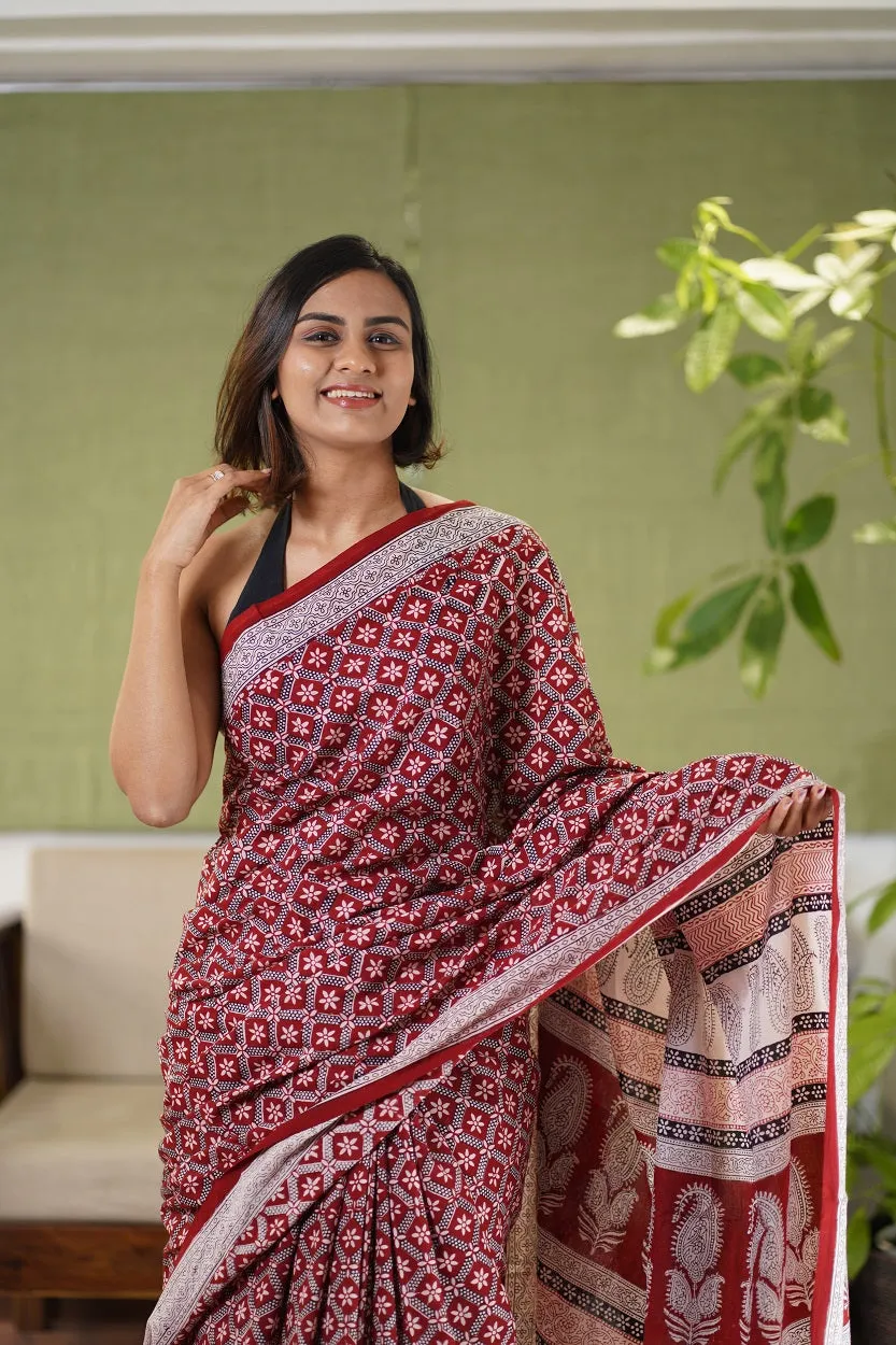 Bagh Hand Block Printed Cotton Saree