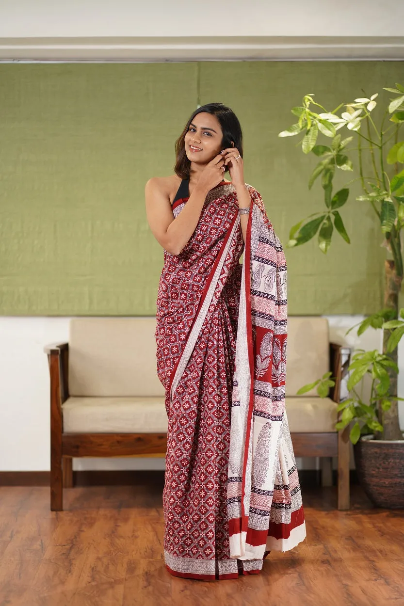 Bagh Hand Block Printed Cotton Saree