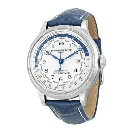 Baume and Mercier Capeland Worldtimer Silver Dial Blue Leather Men's Watch 10106 A10106