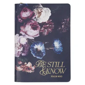 Be Still and Know Navy Floral Faux Leather Journal with Zipped Closure