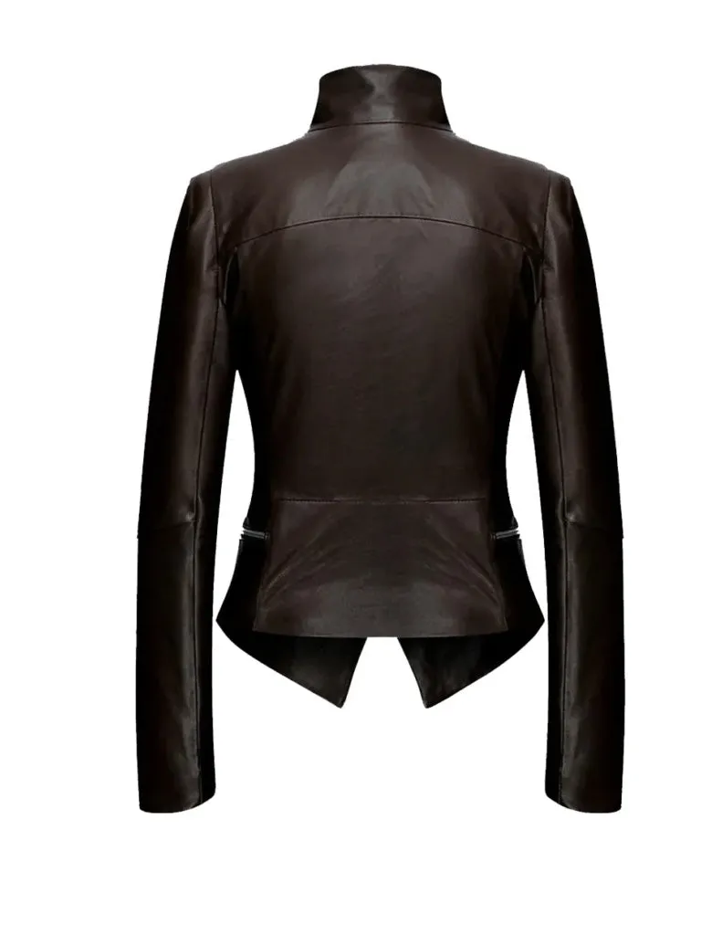 Bitter Brown V Shape Leather Jacket