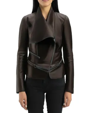 Bitter Brown V Shape Leather Jacket