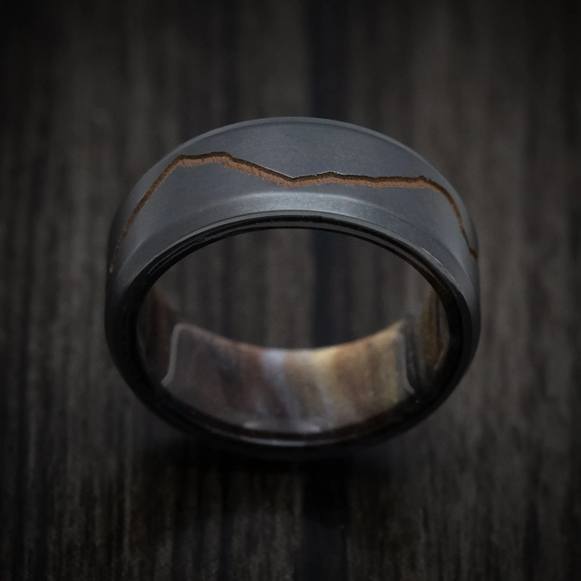 Black Titanium and DiamondCast Sleeve Men's Ring with Cerakote Mountain Design Custom Made