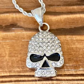 Bling Skull Pendant - White Stone Pendant - Rope Necklace or Omega - SK2595