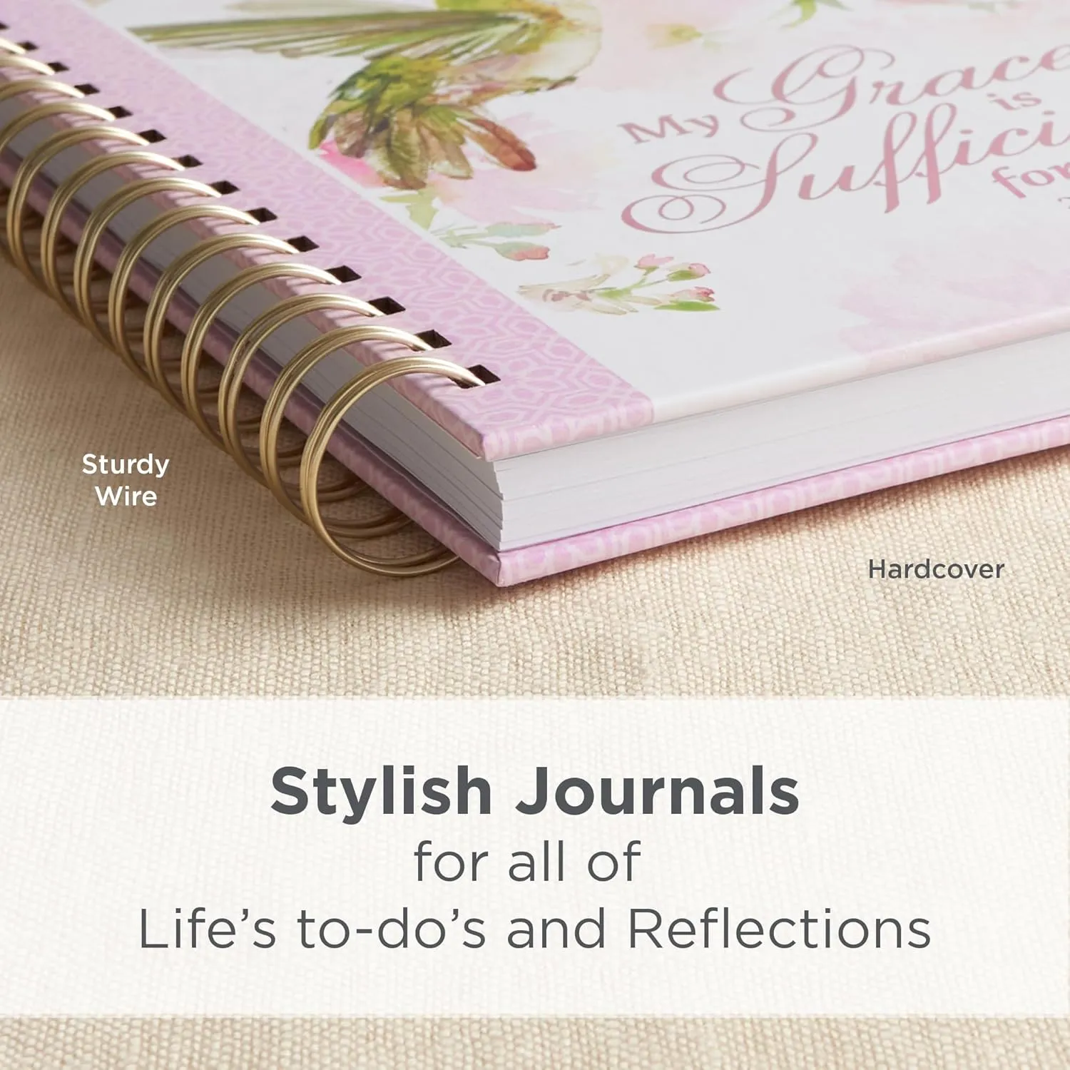 Book Journal Spiral Bound My Grace Is Sufficient Pink Hummingbird Jlw188