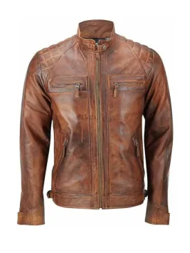 Cafe Racer Brown Retro Biker Genuine Leather Jacket