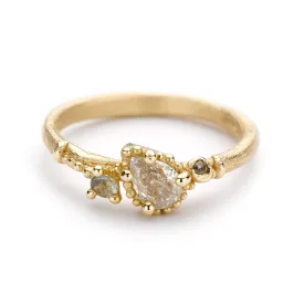 Champagne Diamond Solitaire Ring with Beaded Setting