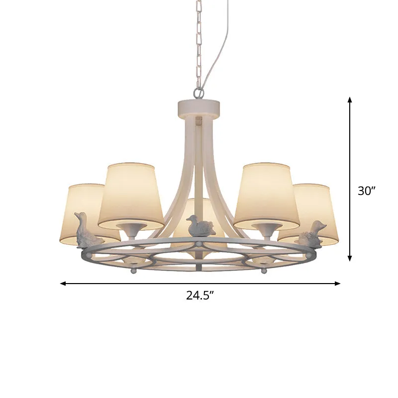 Contemporary 5-Light Chandelier: White Hanging Ceiling Lamp with Fabric Shade