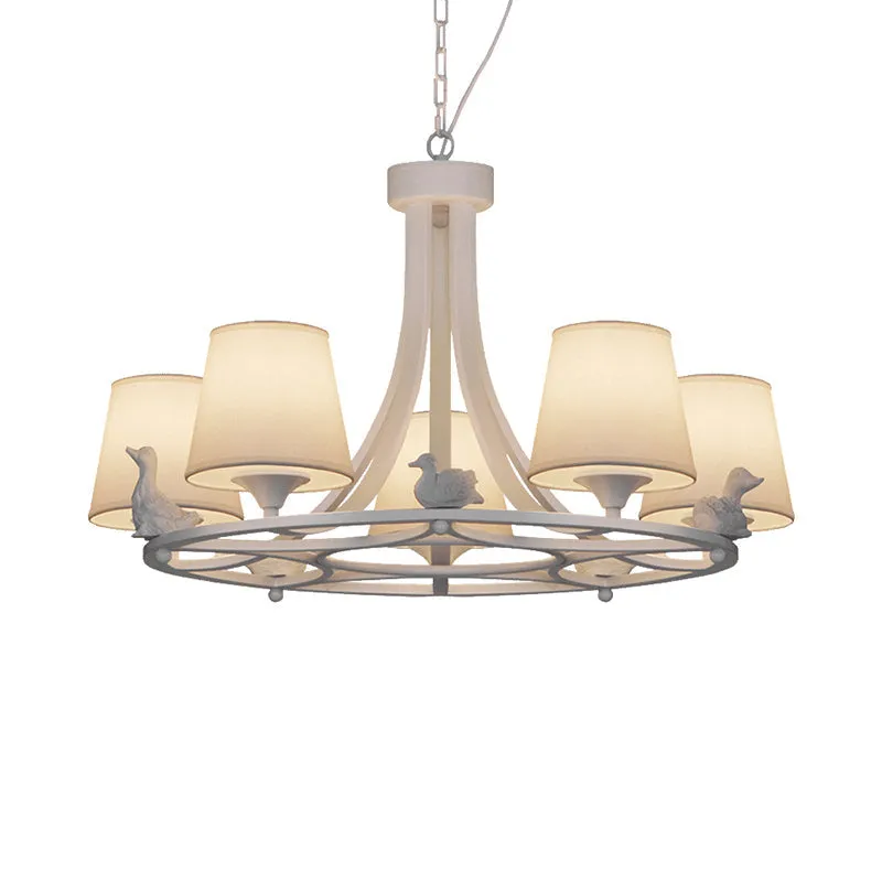 Contemporary 5-Light Chandelier: White Hanging Ceiling Lamp with Fabric Shade