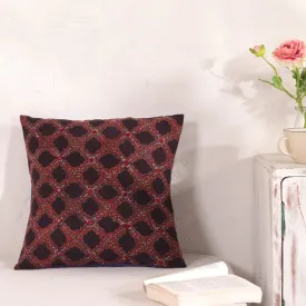 Cotton Cushion Covers Embroidered And Block Printed In Black And Red Set Of 1/2/4 | 16 x 16 | Handmade In India