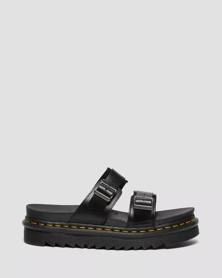 Doc Martens UNISEX MYLES BRANDO LEATHER BUCKLE SLIDE SANDALS (Black)