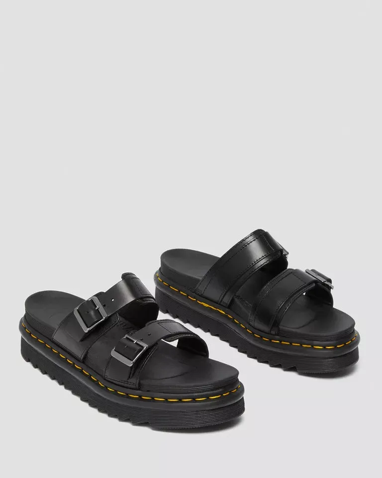 Doc Martens UNISEX MYLES BRANDO LEATHER BUCKLE SLIDE SANDALS (Black)