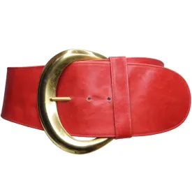 DONNA KARAN Red Leather Belt w/ Goldtone Buckle Circa 1990s | Small