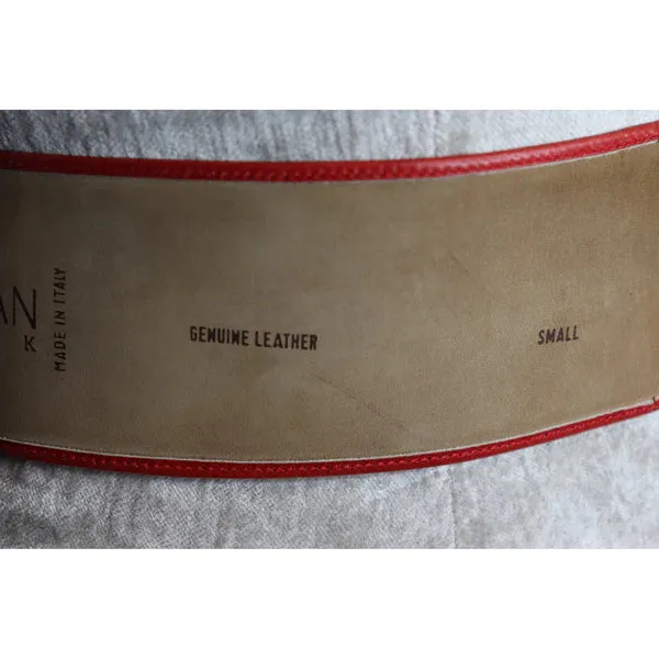 DONNA KARAN Red Leather Belt w/ Goldtone Buckle Circa 1990s | Small