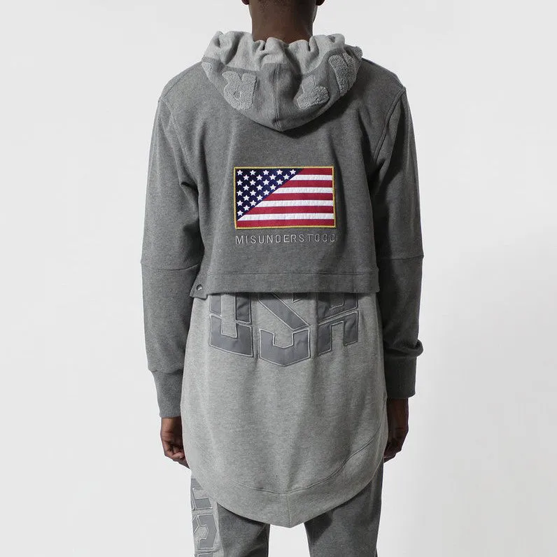 Entree LS Dual Layer Cape Style Gray USA Hoodie