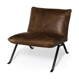 Flavelle Accent Chair Brown Leather | Black Iron