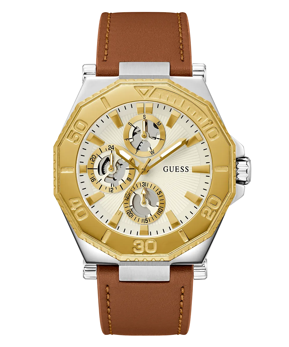 GUESS Mens Brown 2-Tone Multi-function Watch