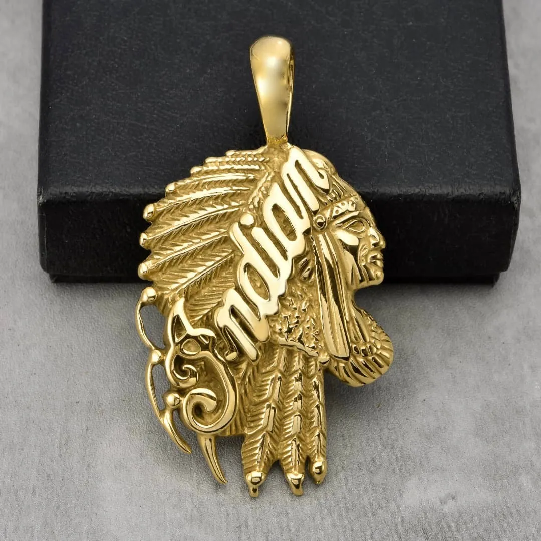 Indian Pendant Large - Gold - Necklace (694)