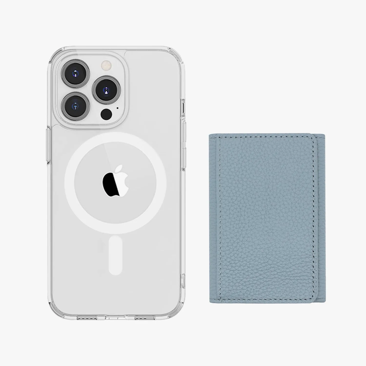 iPhone 15 Pro HD Clear Case with MagSafe Trifold Wallet Set