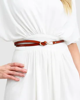 London Mood Leather Tie Belt - Brown