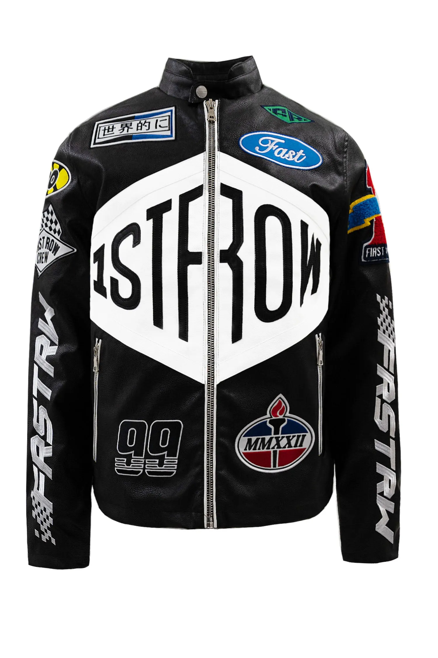 Men's Faux Leather Embroidered Racing Motorcycle Jacket