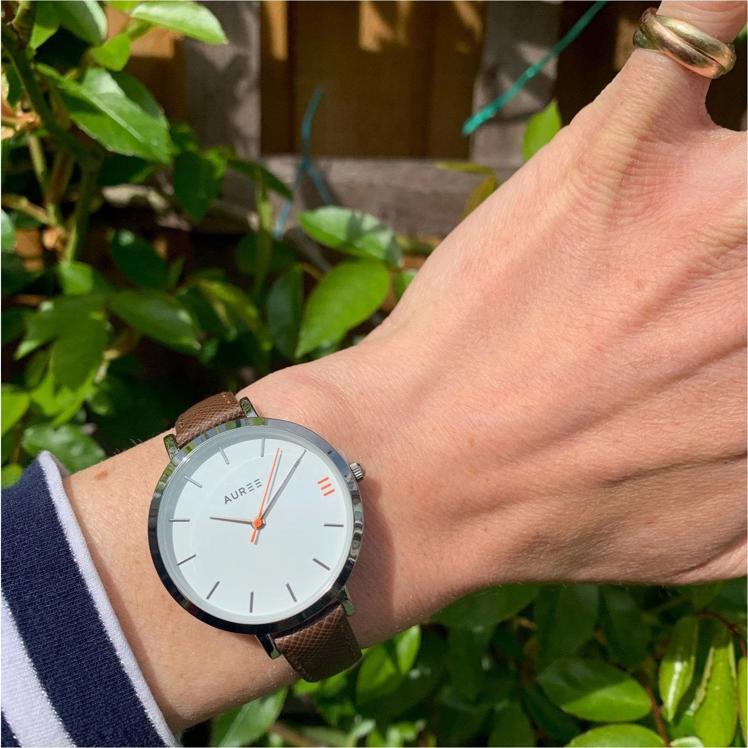 Montmartre Silver Watch with Chestnut Brown & Orange Leather Strap