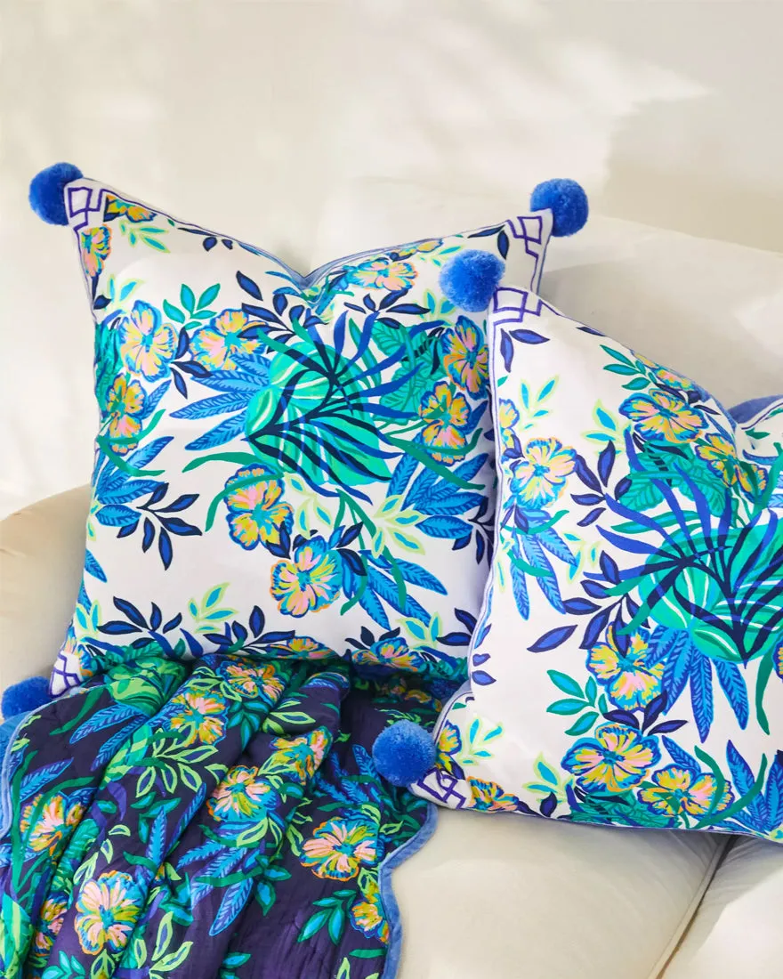 Printed Pillow Cover With Pom Poms