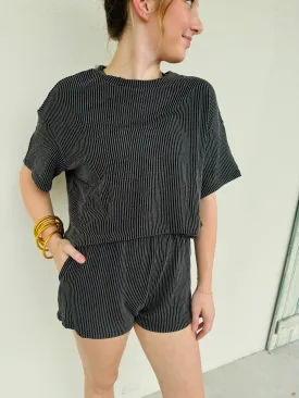 Ribbed Tee and Shorts Set - Carbon Gray