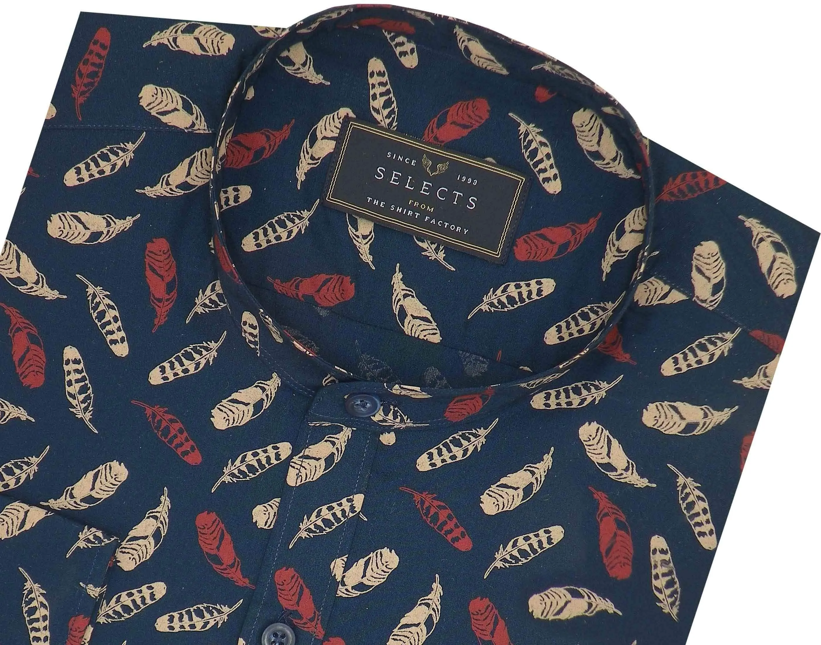 Selects Cotton Printed Shirt with Mandarin Collar - Peacock (0497-MAN)