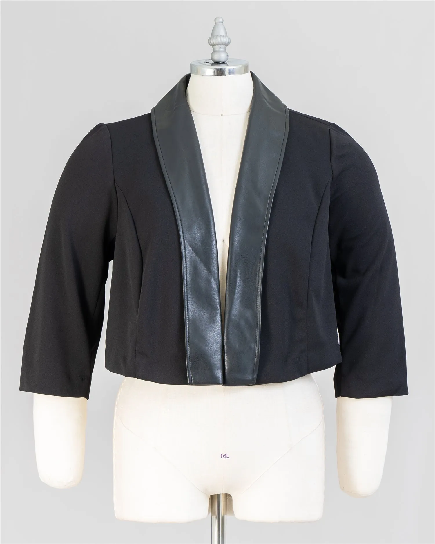 Shelby & Palmer 9M014  Faux Leather Lapel PlusSize Shrug Jacket