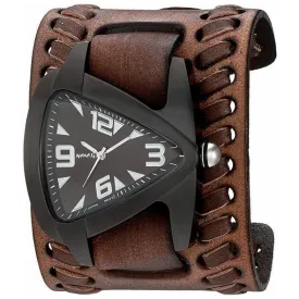 Teardrop Black Watch with Weaved Distressed Brown Leather Wide Cuff