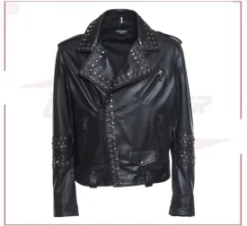 Vasco - Men's Studded Jacket in Genuine Black Leather