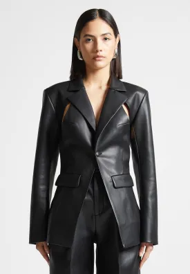 Vegan Leather Cut Out Blazer - Black