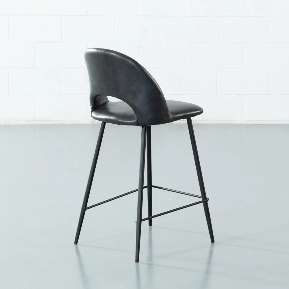 WALTER - Black Leather Bar Stool (65cm)