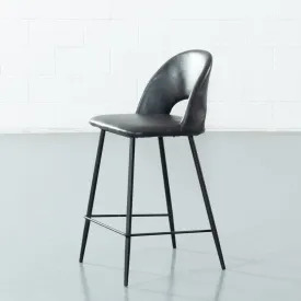 WALTER - Black Leather Bar Stool (65cm)