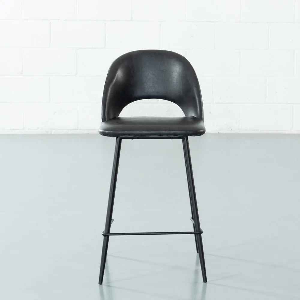 WALTER - Black Leather Bar Stool (65cm)