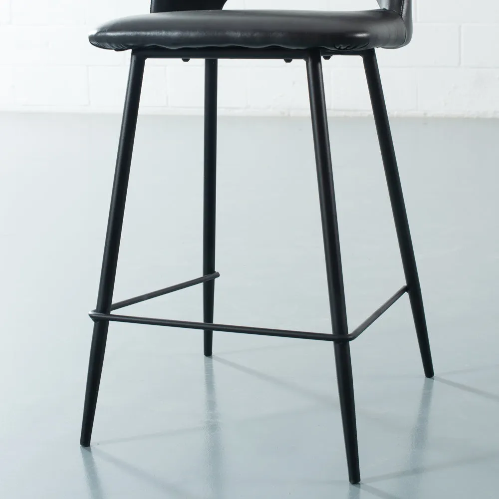 WALTER - Black Leather Bar Stool (65cm)